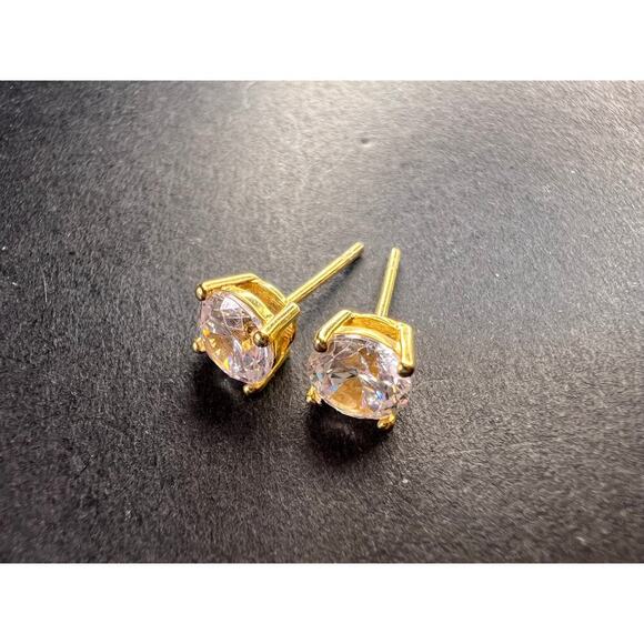 5.5mm CZ stud earrings in gold over sterling silver - Picture 7 of 13